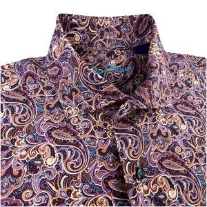 Alan Flusser Shirt Mens M Purple Paisley Floral Button Up Long Sleeve